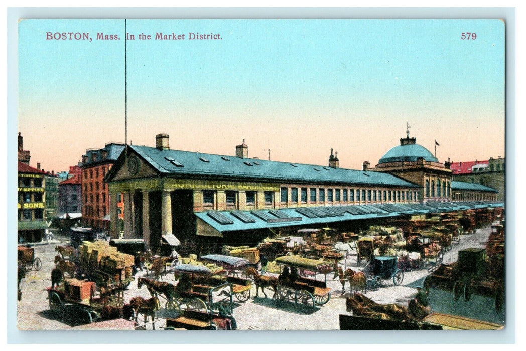 Boston Massachusetts In The Market District Agricultural Warehouse MA Postcard