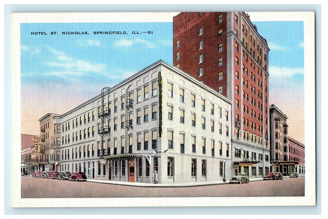Street View Of Hotel San Nicolas Building Cars Springfield Illinois IL Postcard