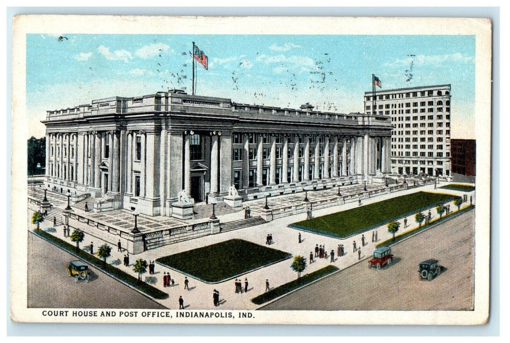 1926 Court House And Post Office Street View Indianapolis Indiana IN Postcard