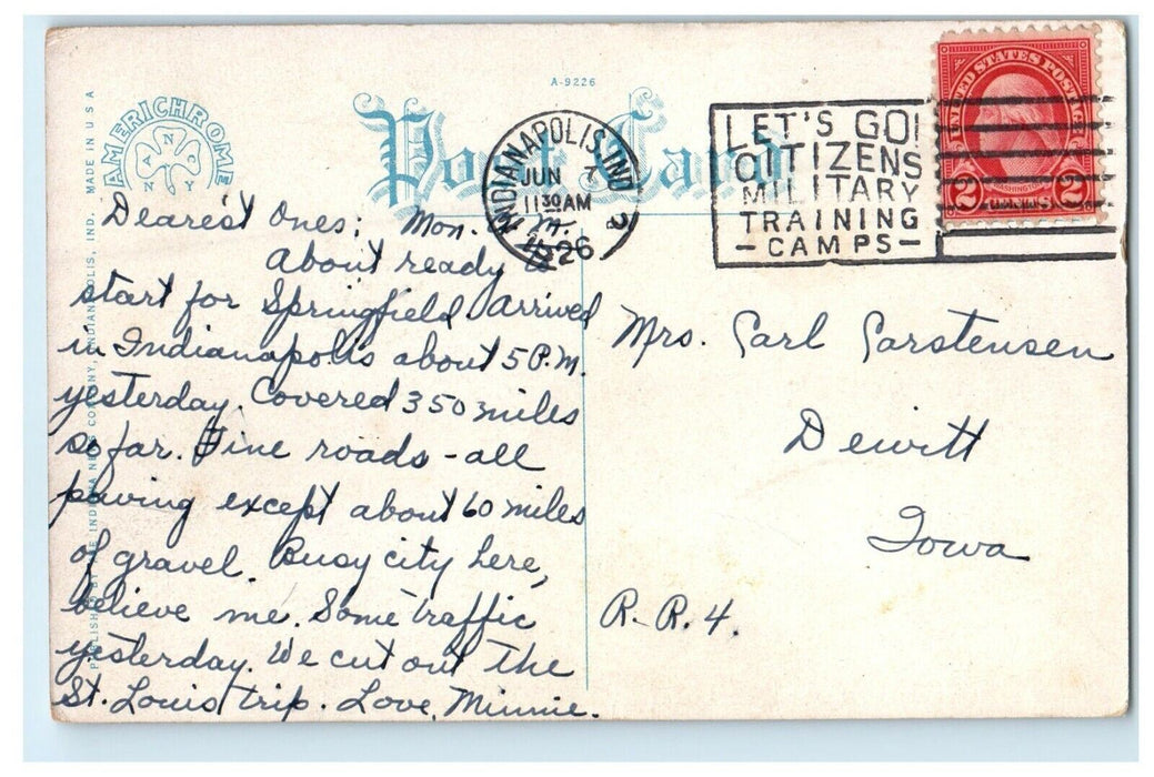 1926 Court House And Post Office Street View Indianapolis Indiana IN Postcard
