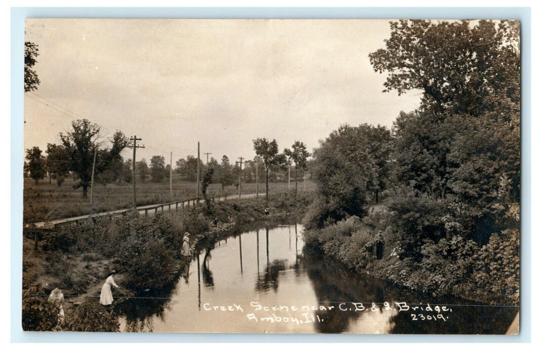 Creek Scene Near CB&Q Bridge c1905 Amboy Illinois RPPC Photo Antique Postcard