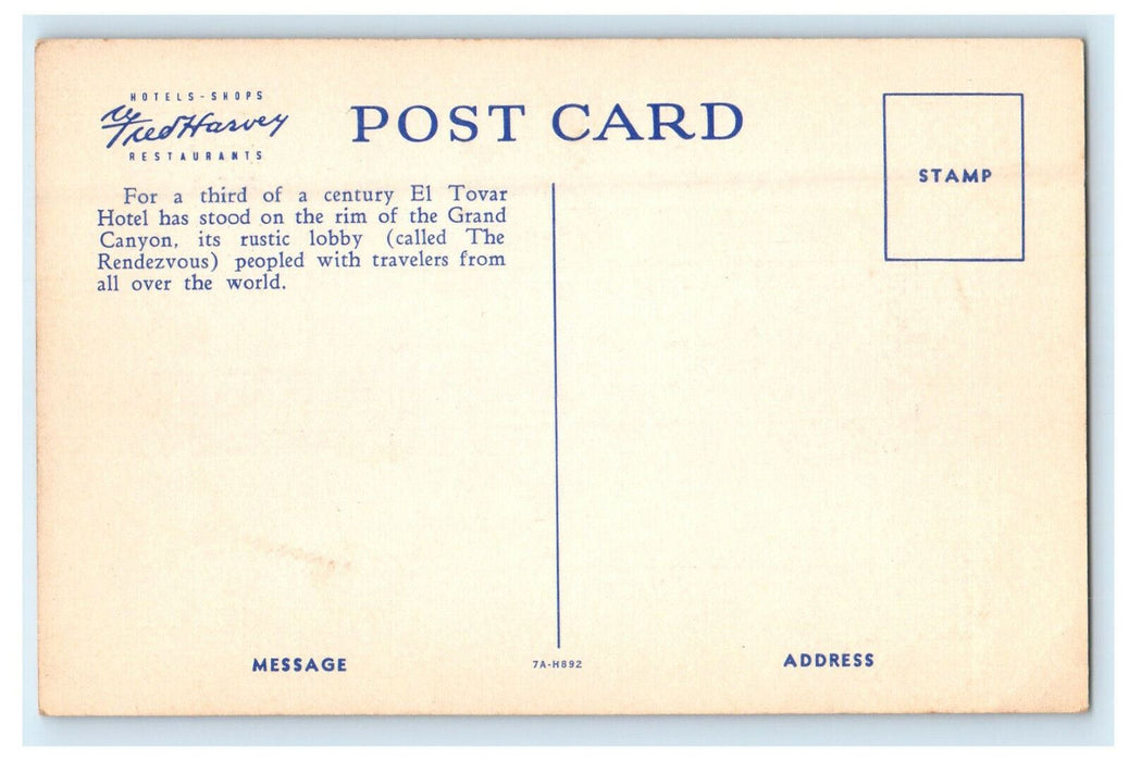 c1940s The Rendezvous El Tovar Hotel Grand Canyon Nat Park Fred Harvey Postcard