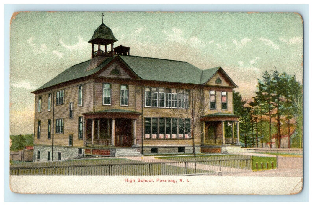 1907 Scene at High School, Pascoag, Rhode Island, RI Antique Postcard