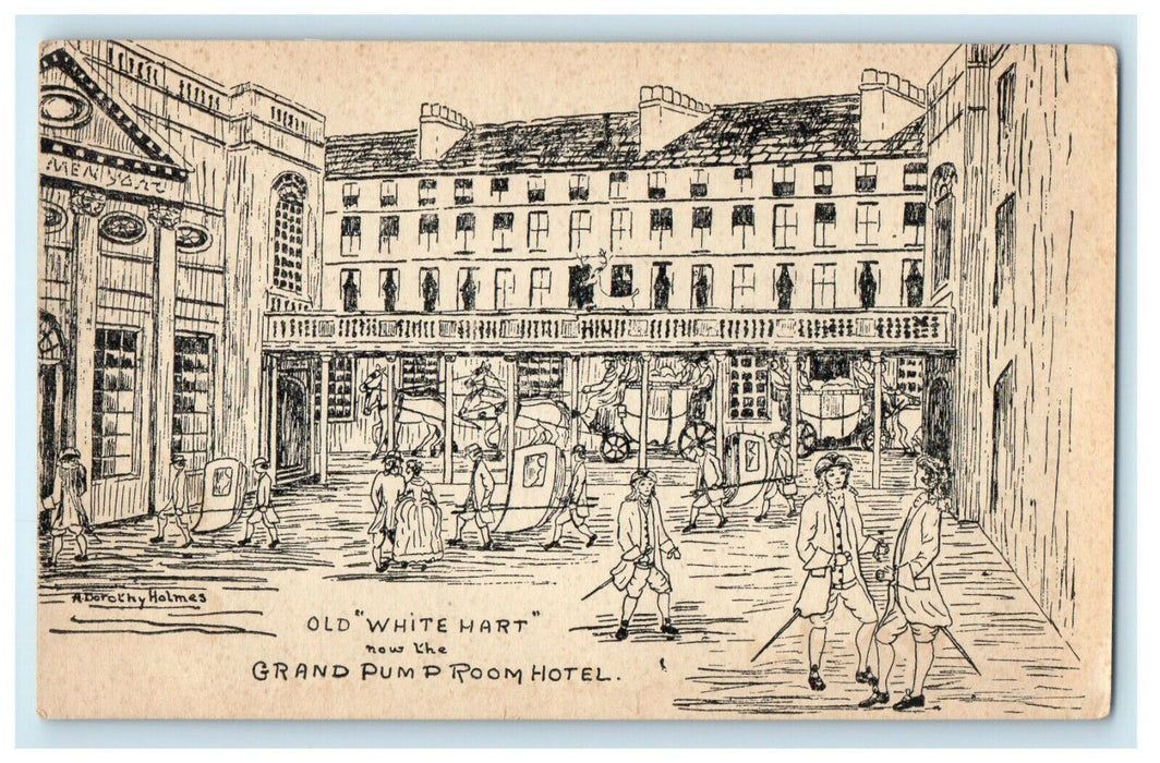 c1940s Old "White Hart" Now The Grand Pump Room Hotel Somerset England Postcard