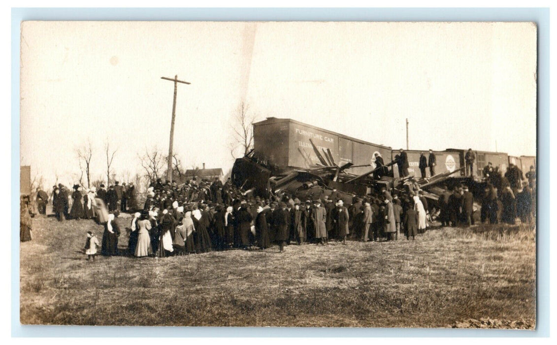 Amboy Illinois Train Wreck IC Crash RPPC Photo Vintage Antique Postcard