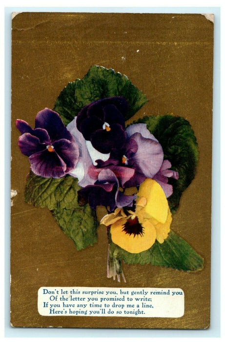 Purple Yellow Flowers Gold Republic Ohio 1909 Bryan Vintage Antique Postcard