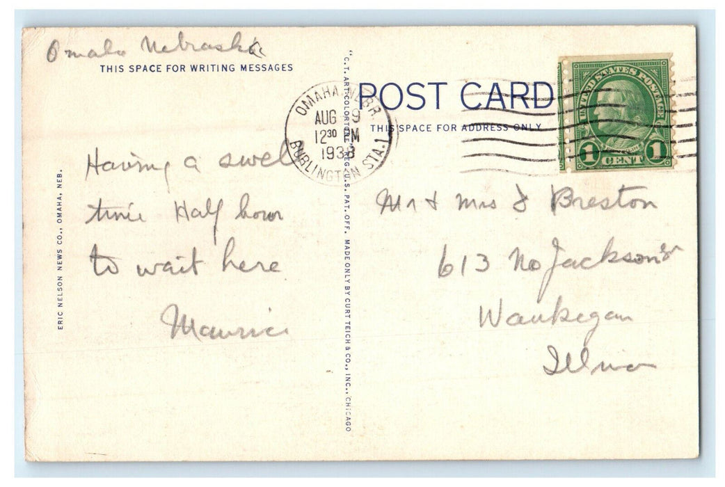1938 Burlington Sta. Omaha Union Station, Omaha Nebraska Vintage Postcard