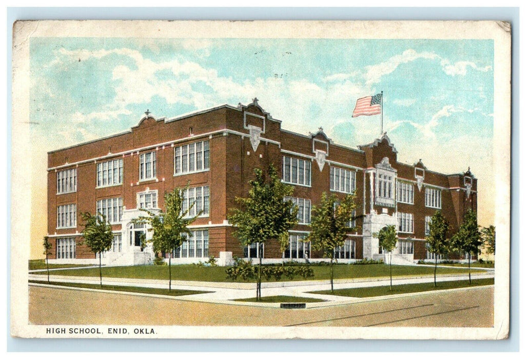 1930 View Of High School Building Enid Oklahoma OK Posted Vintage Postcard