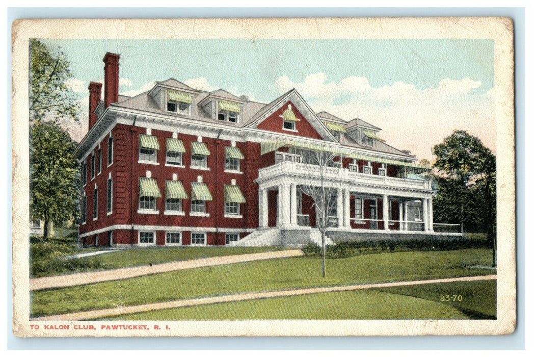 1919 To Kalon Club Scene, Pawtucket, Rhode Island, RI Postcard