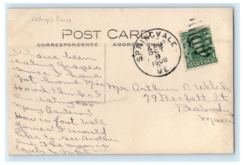 c1908 Acton Fair Springvale ME RPPC Photo Football Piano AdvertisIng Postcard