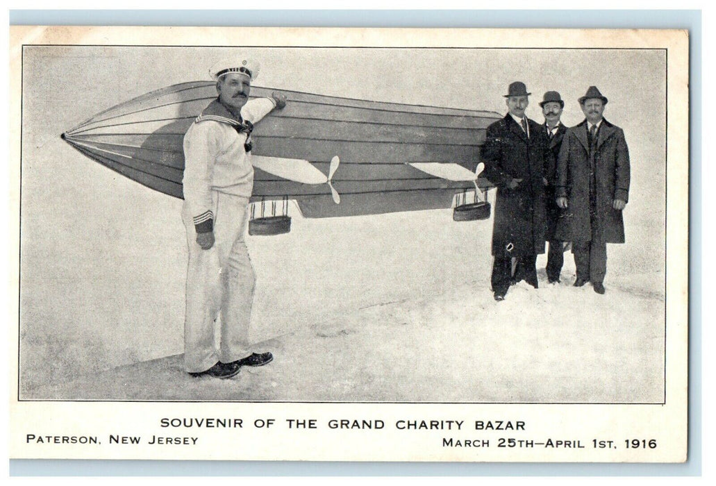 1916 Souvenir of Charity Bazaar Airship Dirigible Showing Paterson, NJ Postcard