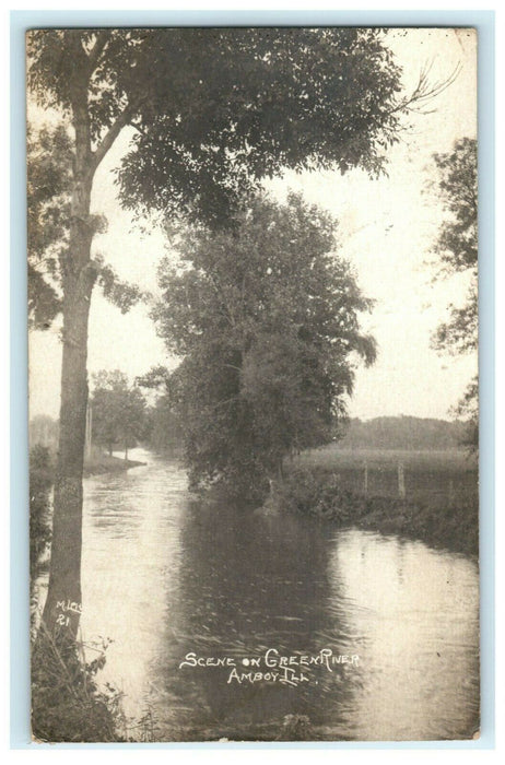 Green River Scene Amboy Illinois 1908 Creek RPPC Photo Antique Postcard