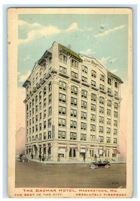 1916 The Dagmar Hotel, Hagerstown Maryland MD Posted Antique Postcard