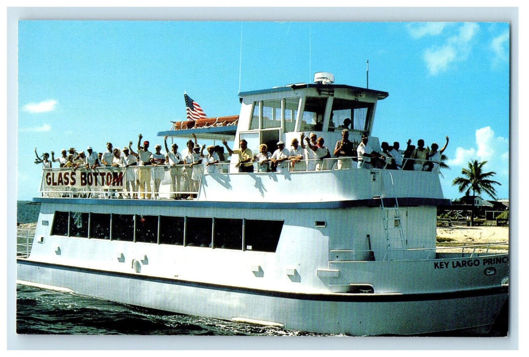 c1960s Key Largo Princess 70' Aluminum Glass Bottom Boat Key Largo FL Postcard