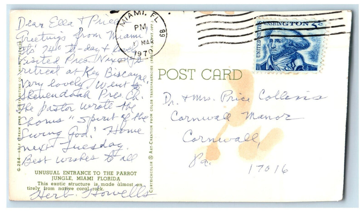 1970 Unusual Entrance to the Parrot Jungle Miami Florida FL Posted Postcard