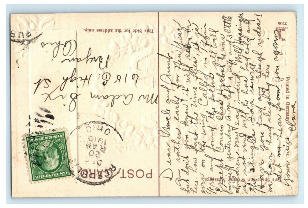 New Year Embossed Republic Ohio Bryan 1910 Germany Vintage Antique Postcard