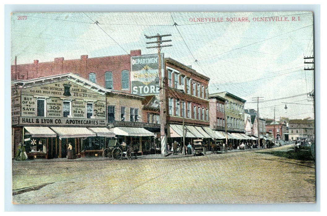 1913 Olneyville Square, Olneyville, Rhode Island, RI Antique Postcard