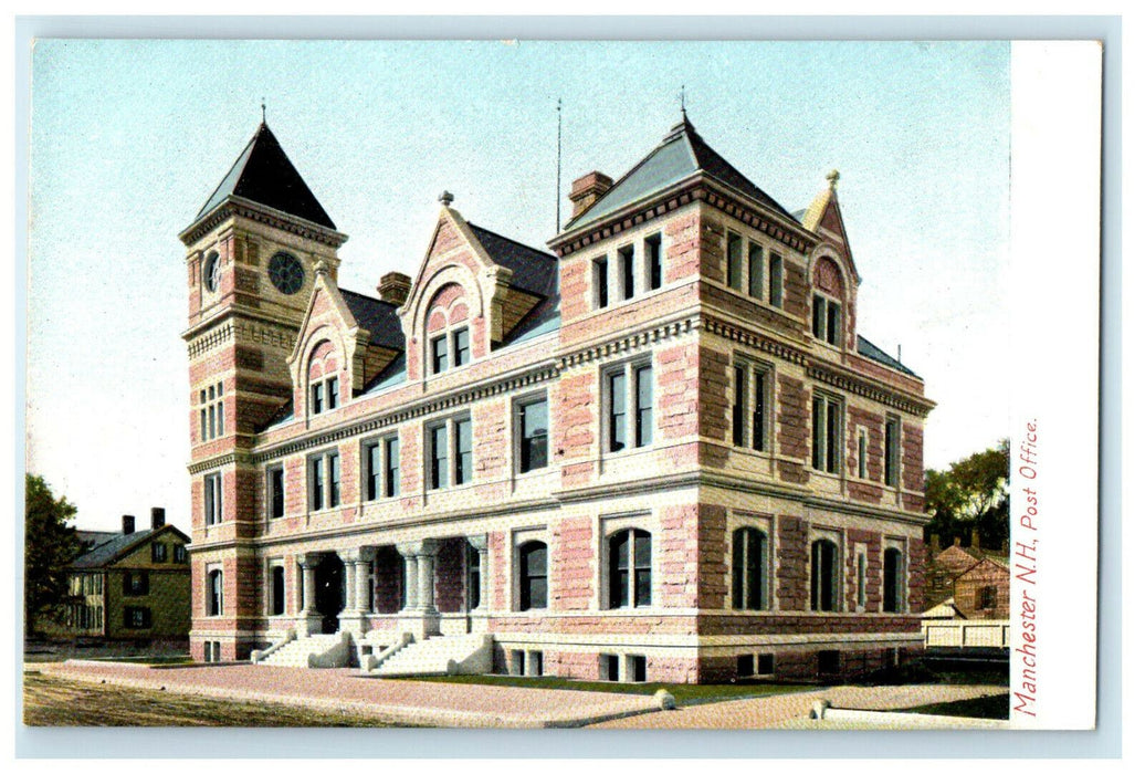 c1905s Post Office View, Manchester New Hampshire NH Antique Postcard