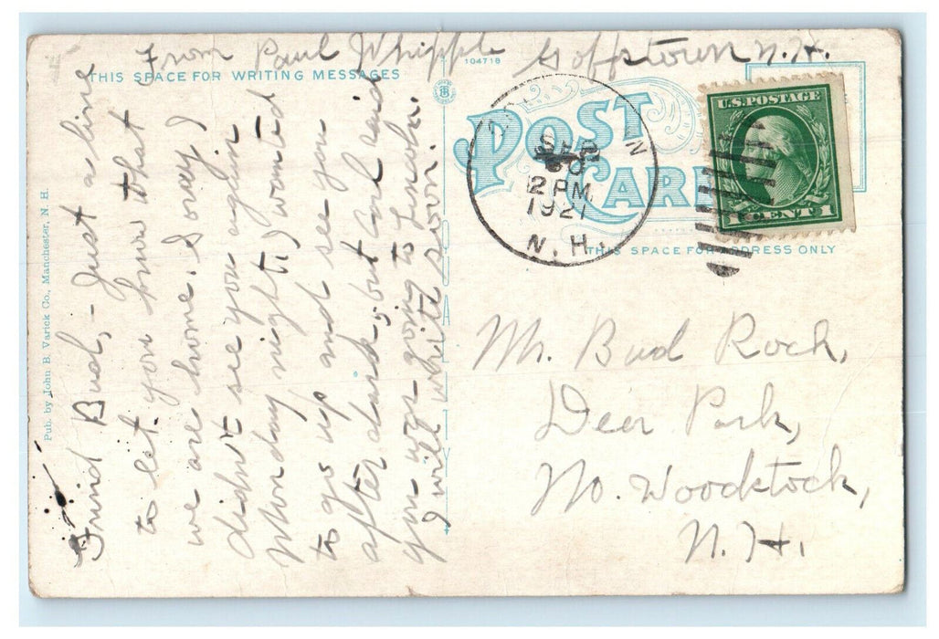 1921 Boating at Pine Island Park, Manchester New Hampshire NH Antique Postcard