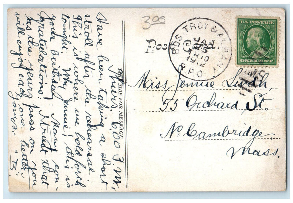 1912 City Hall Fitchburg Massachusetts MA Bos Troy & Albany RPO Postcard