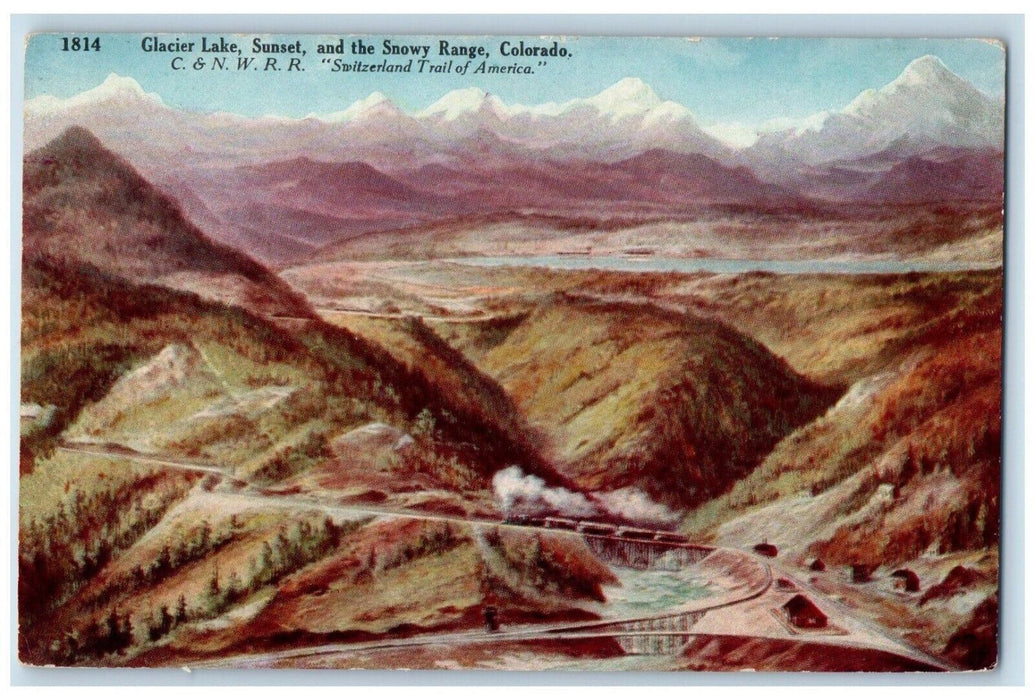 c1910's Glacier Lake Sunset Snowy Range Colorado CO, C. & N. W. R. R. Postcard