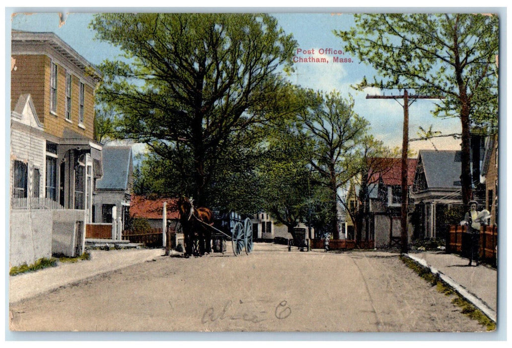 1914 Horse Carriage, Post Office, Chatham Massachusetts MA Posted Postcard