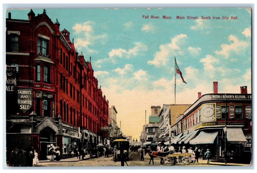 c1910 Main Street South from City Hall Fall River Massachusetts MA Postcard