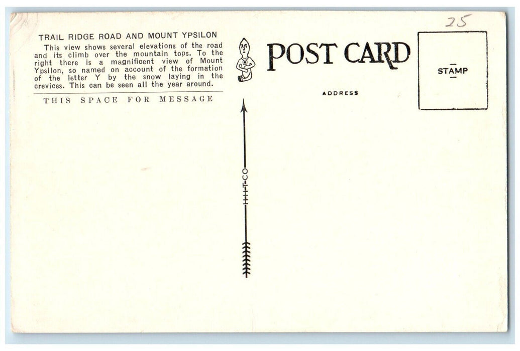 c1920's Trail Ridge Road And Mt. Ypsilon Rocky Mt. National Park CO Postcard