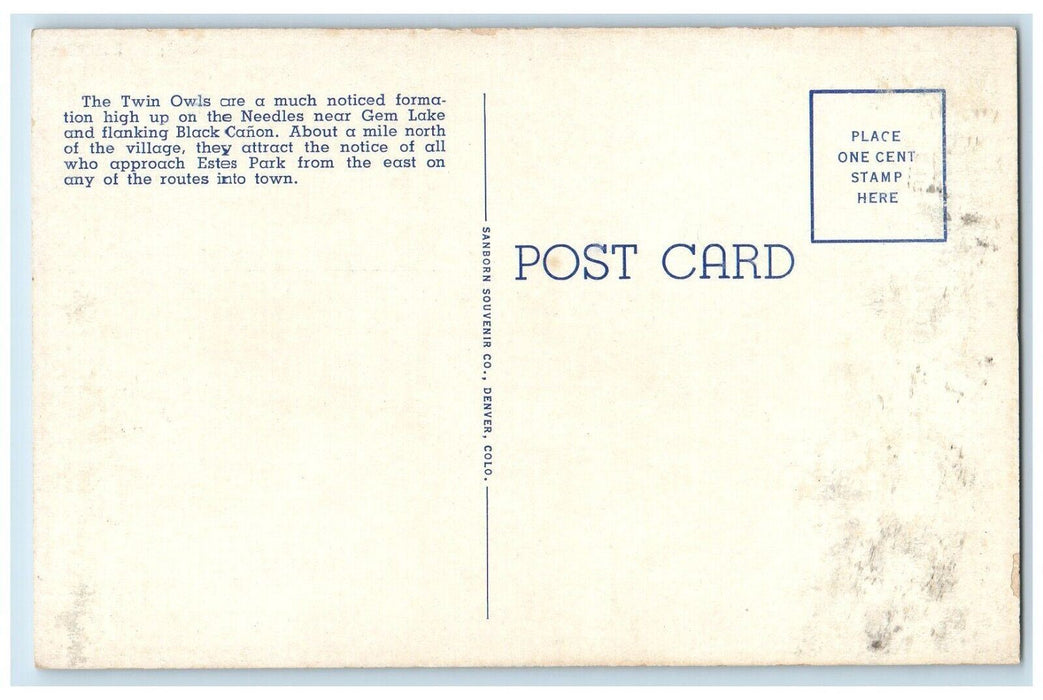 Twin Owls Rock Formation Ester Park Village Rocky Mt. National Park CO Postcard