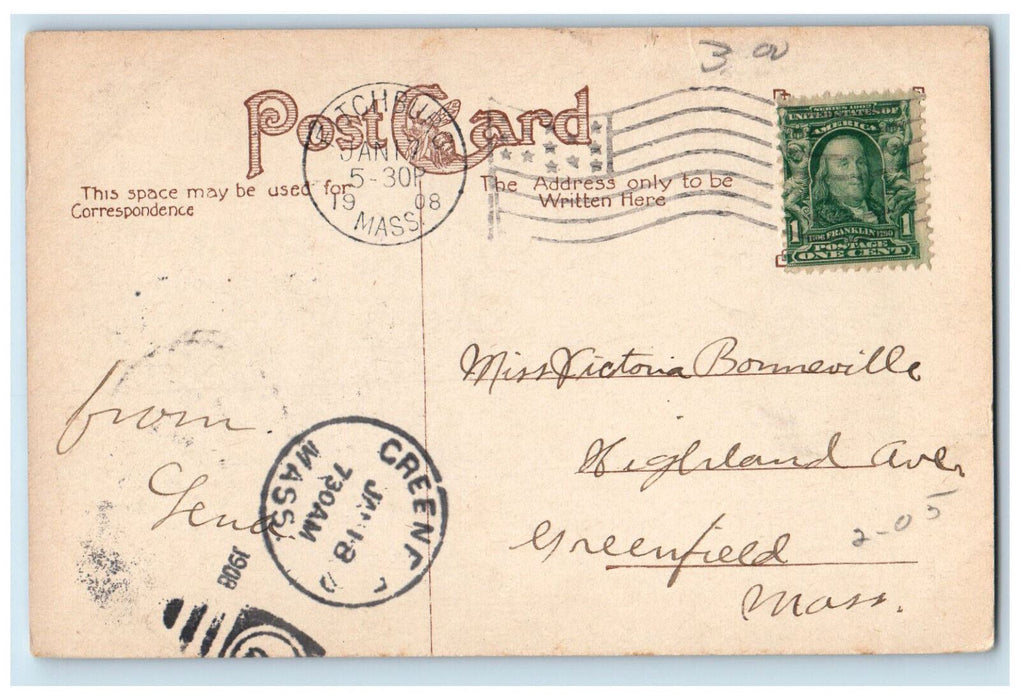 1908 County Court House Fitchburg Massachusetts MA Greenfield MA Postcard