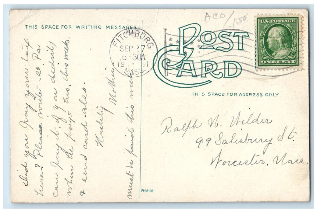 1911 Hosmer School House, Fitchburg Massachusetts MA Posted Antique Postcard
