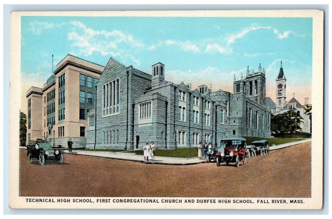 c1920s Techinical High School First Congregational Church Fall River MA Postcard
