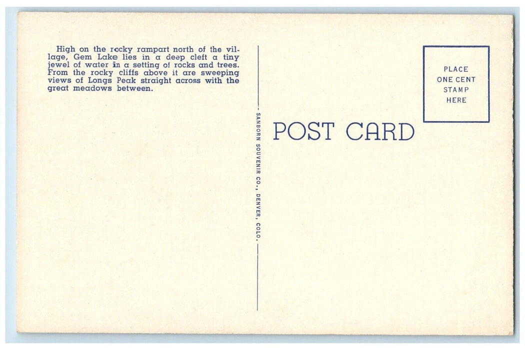 c1930's Long Peak From Gem Lake Rocky Mountain National Park CO Vintage Postcard