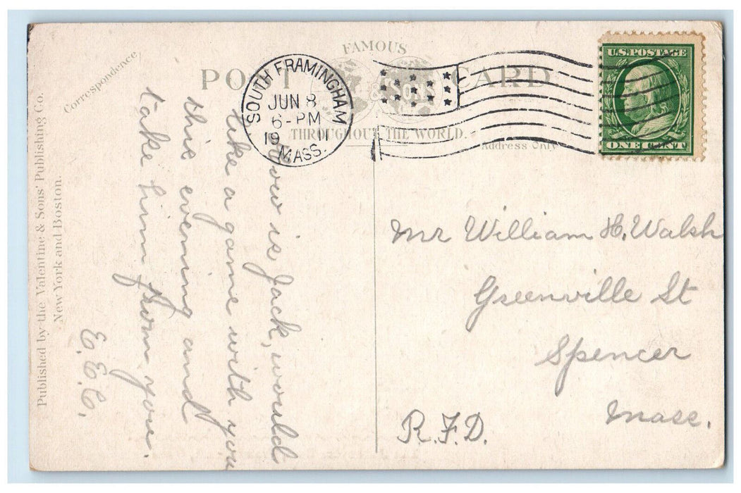 1911 The Saxonville Dam Framingham Massachusetts MA Posted Antique Postcard