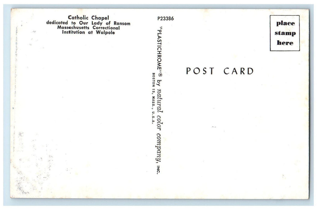 c1960's Catholic Chapel, Our Lady of Ransom Massachusetts Correctional Postcard