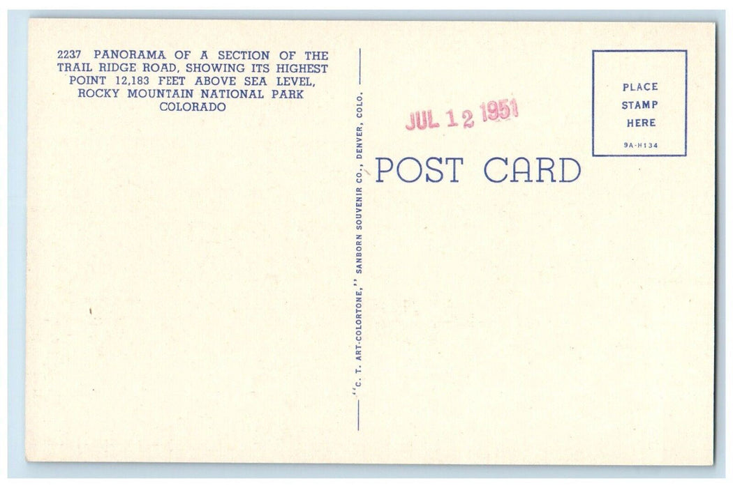 Panorama Trail Ridge Road Highest Point Rocky Mountain National Park CO Postcard
