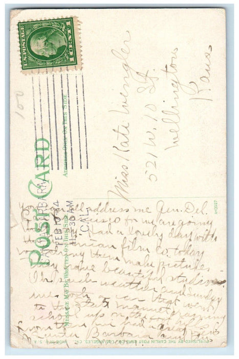 1914 The Potter Hotel At Night From The Bay Boat Moon Santa Barbara CA Postcard