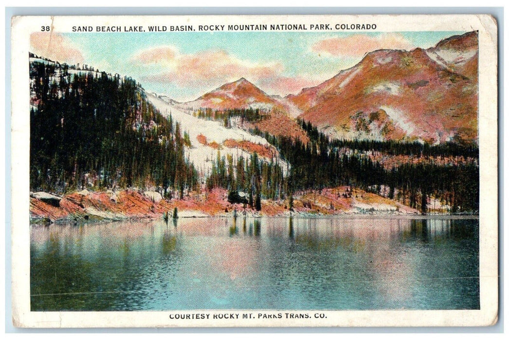 c1930's Sand Beach Lake Wild Basin Rocky Mountain National Park CO Postcard
