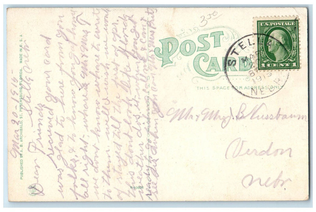 1915 Florida Bank & Trust Co. St. Petersburg Florida FL Stella NE Postcard
