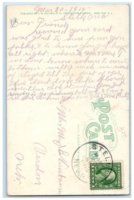 1915 Florida Bank & Trust Co. St. Petersburg Florida FL Stella NE Postcard