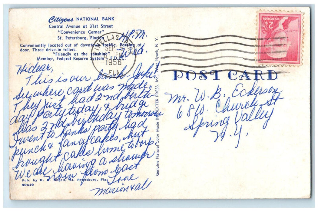 1956 Multiview, Citizens National Bank, St. Petersburg Florida FL Postcard