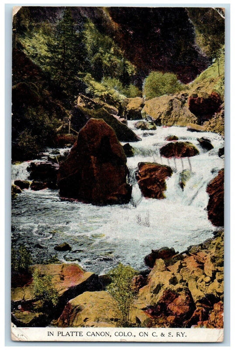 1910 View In Platte Canon Colorado CO, On C. & S. RY Posted Antique Postcard