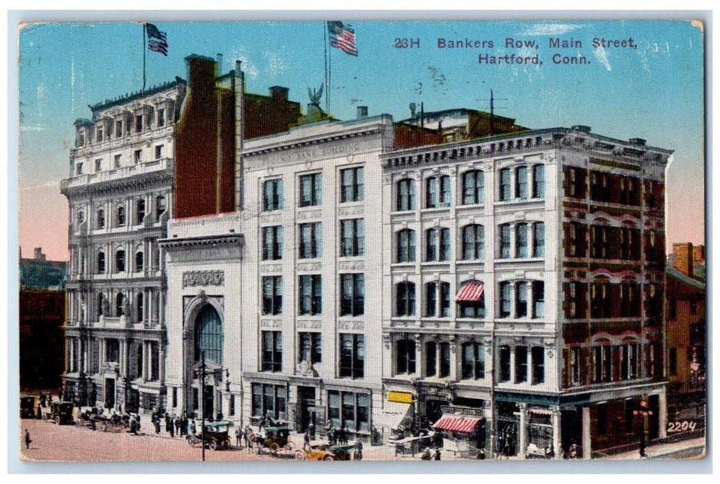 1915 Horse Carriage, Bankers Row Main Street Hartford Connecticut CT Postcard