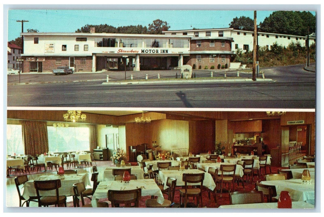 c1960's Dining Room & Lounge Shrewsbury Motor Inn Massachusetts MA Postcard