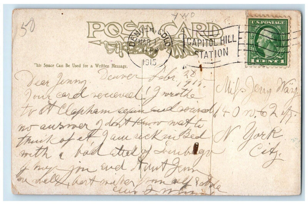 1915 Entrance Clear Creek Canyon CO,  Colorado & Southern RY. Waterfall Postcard