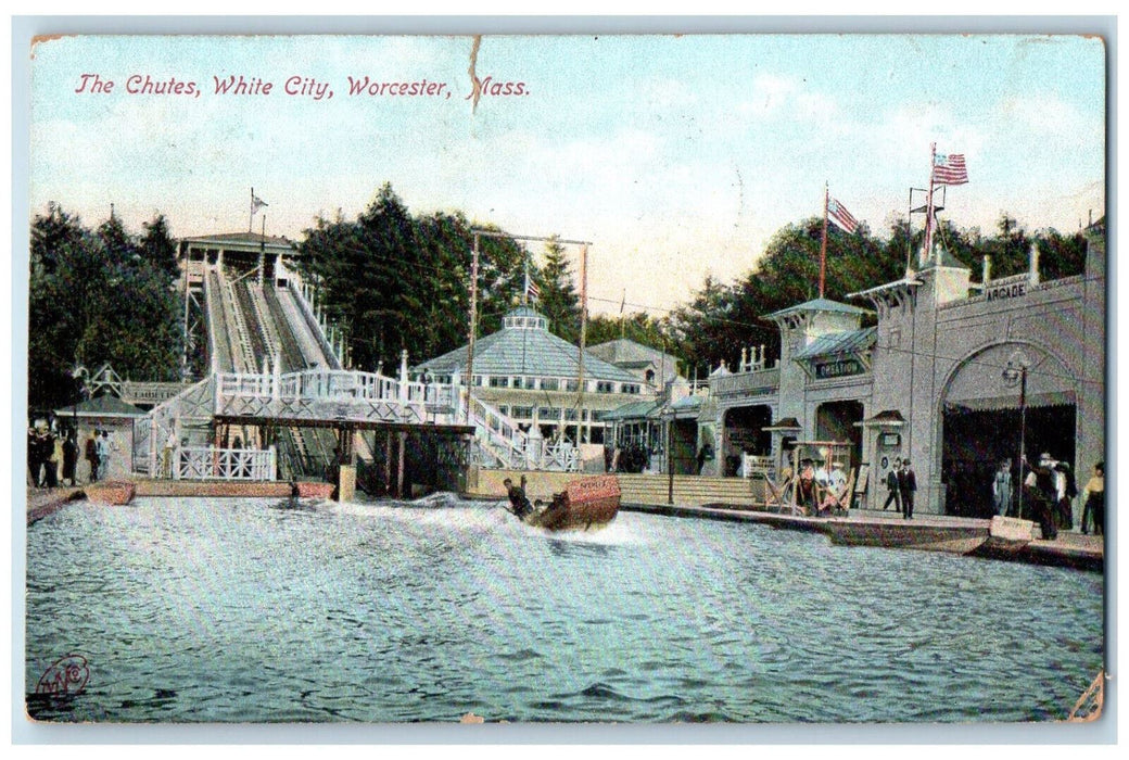 1907 The Chutes White City, Worcester Massachusetts MA Springfield VT Postcard