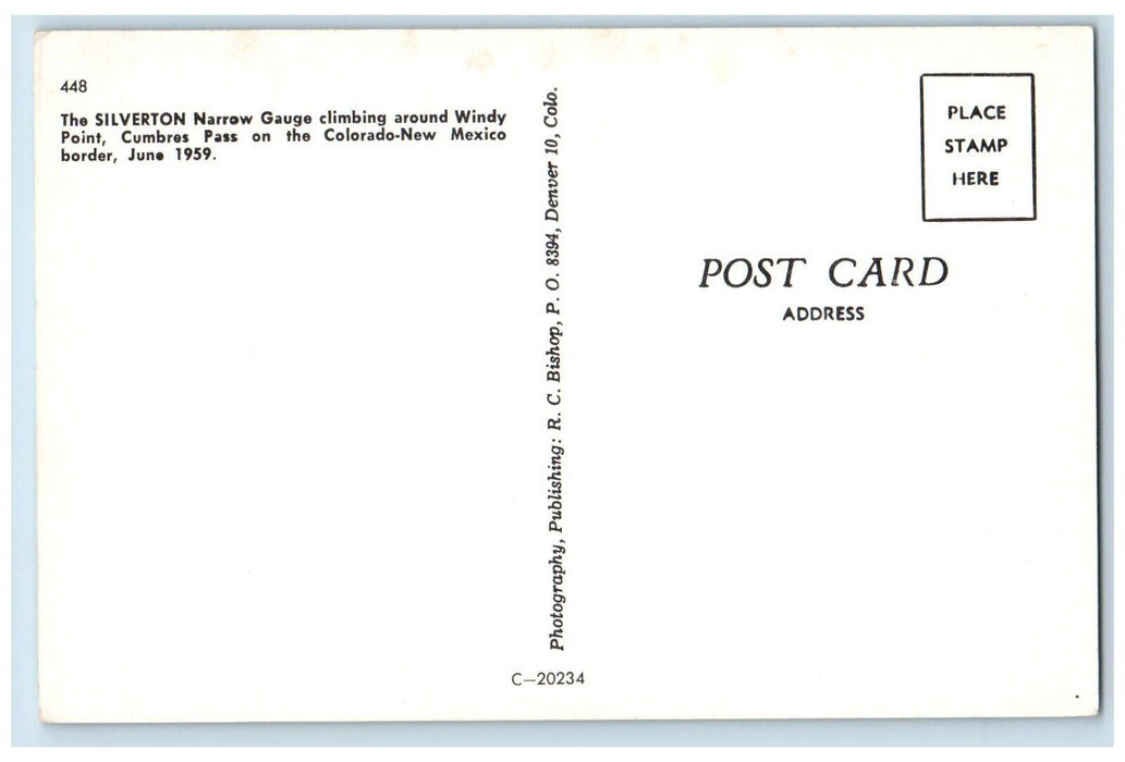 Silverton CO, Narrow Gauge Railroad Train Windy Point Cumbres Pass Postcard