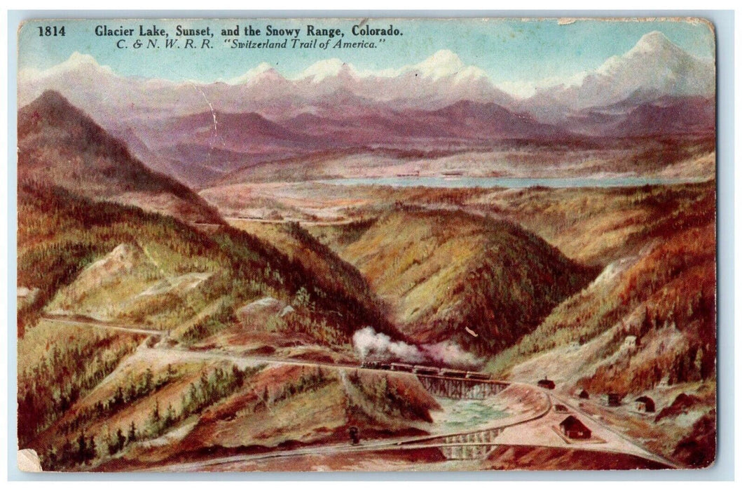 c1910's Glacier Lake Sunset And The Snowy Range Colorado CO Antique Postcard
