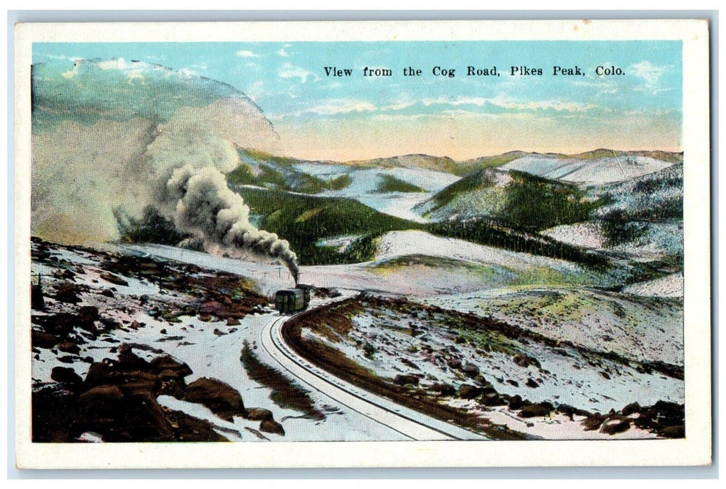 c1930's View From The Cog Road Pikes Peak Colorado CO, Railroad Train Postcard