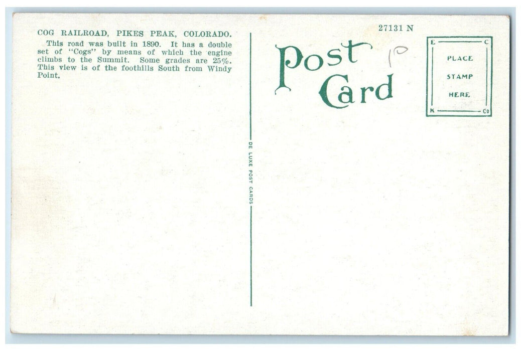c1930's View From The Cog Road Pikes Peak Colorado CO, Railroad Train Postcard